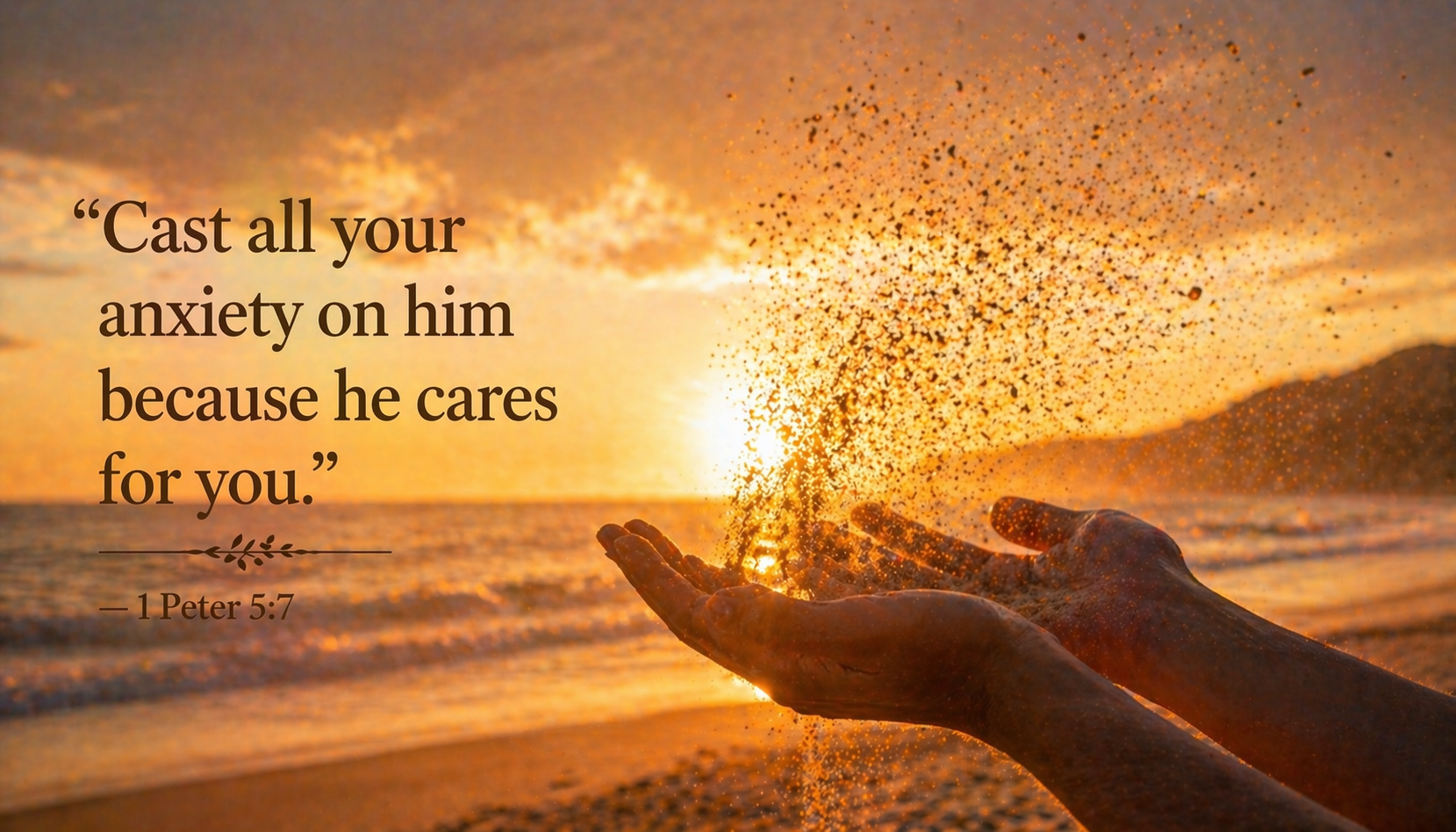 1 Peter 5:7 — Cast All Your Anxiety on Him — Sand Release Wallpaper HD